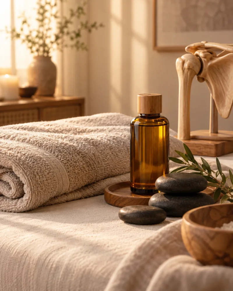 Ambiente e elementos associados à massagem terapêutica